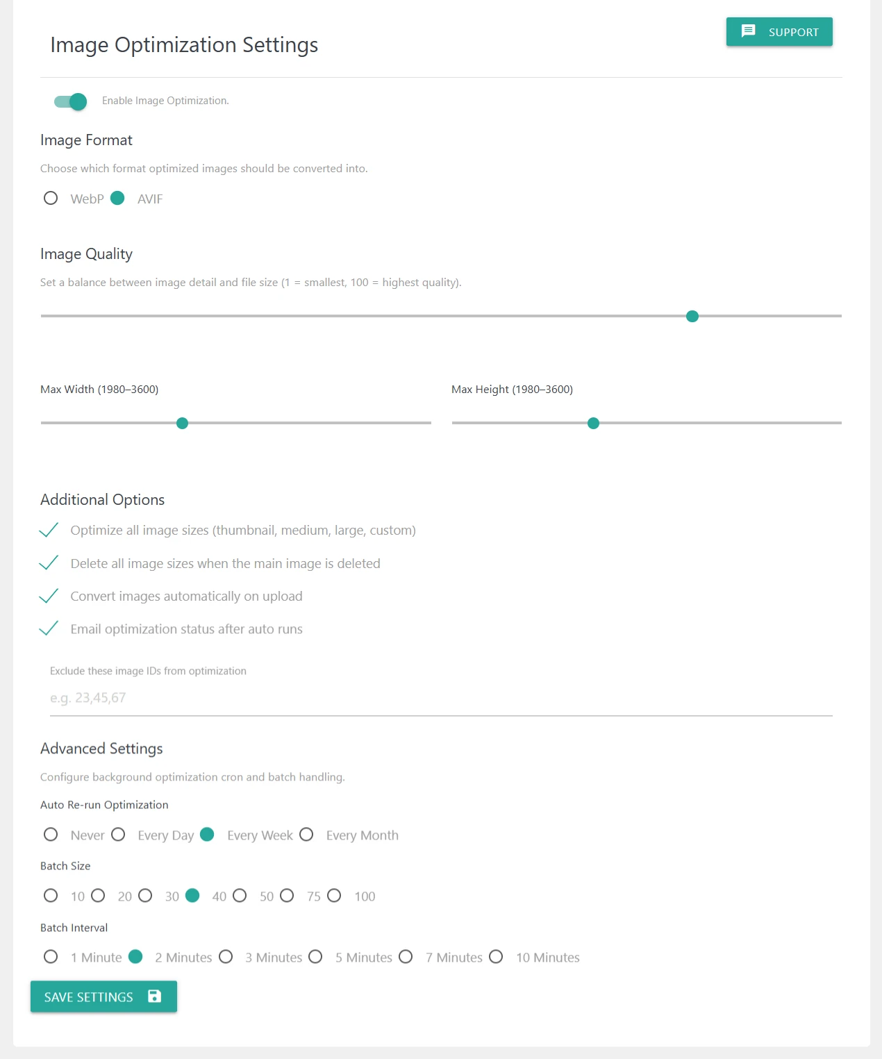 Image Optimization Settings