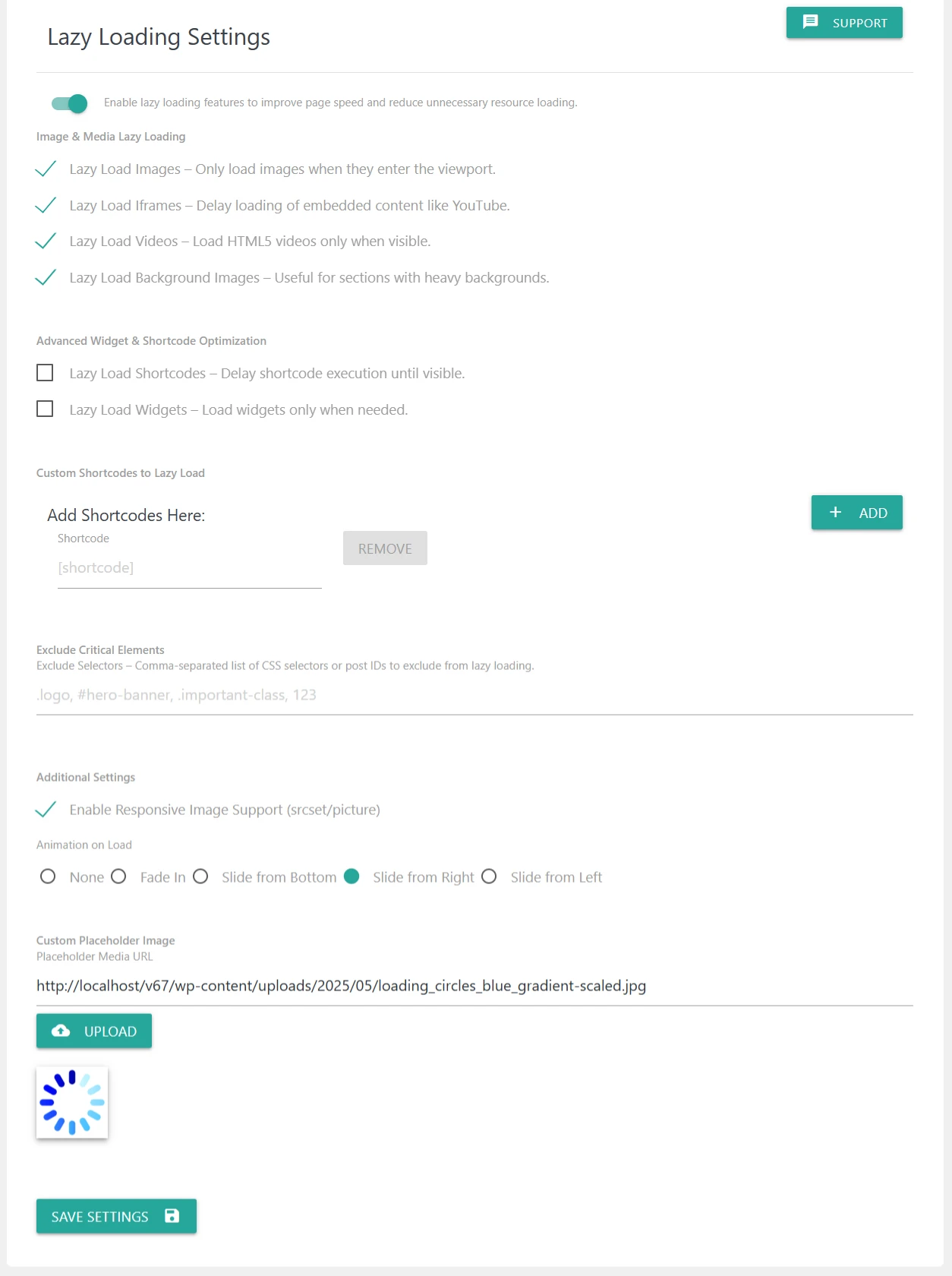 Lazy Loading settings